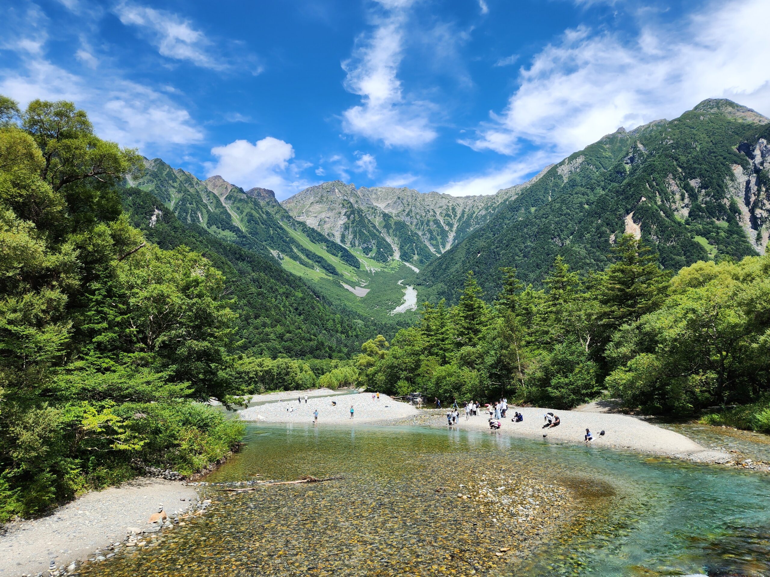 夏の河童橋から見た穂高連峰