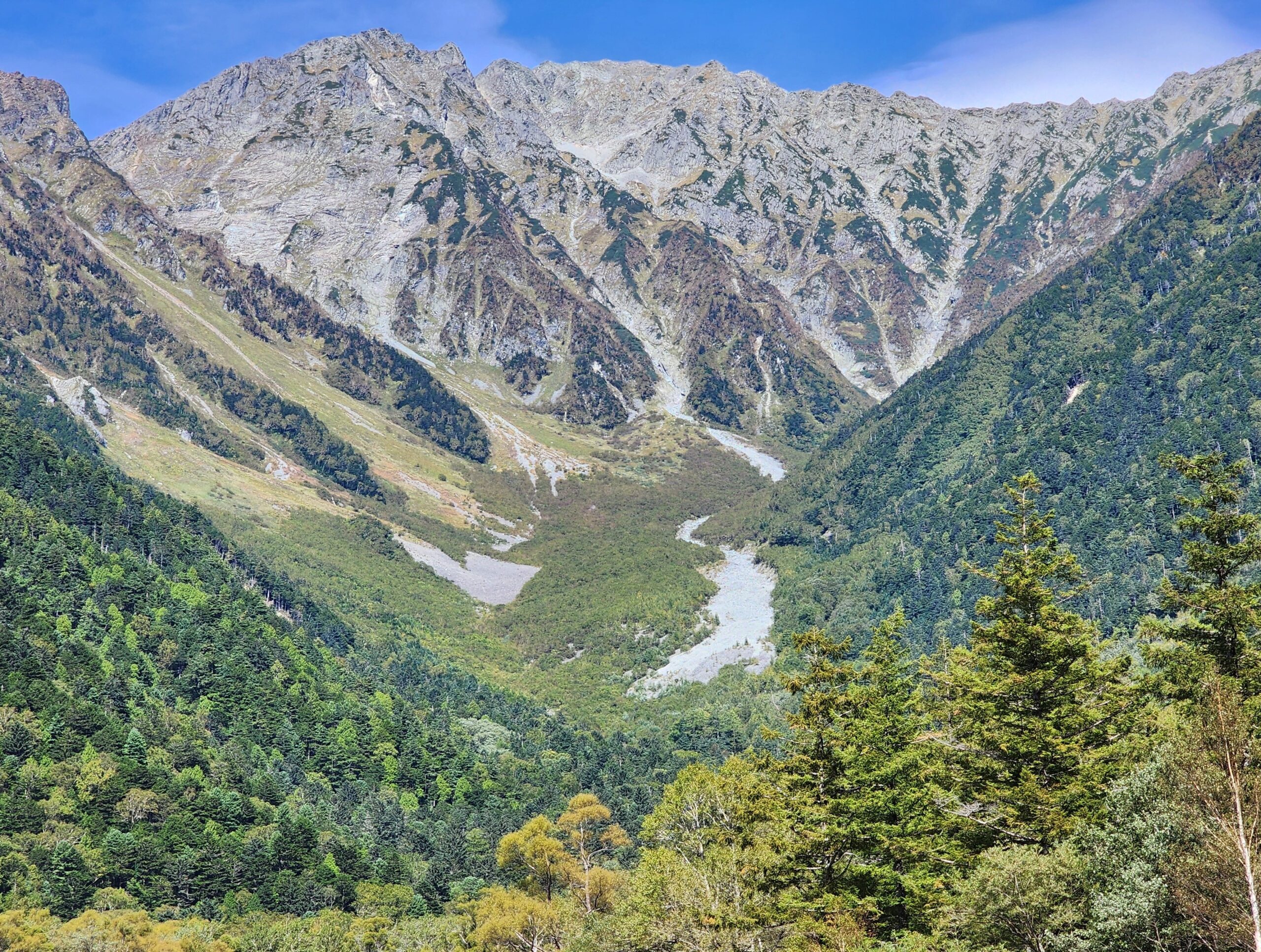 紅葉の始まった秋の穂高連峰