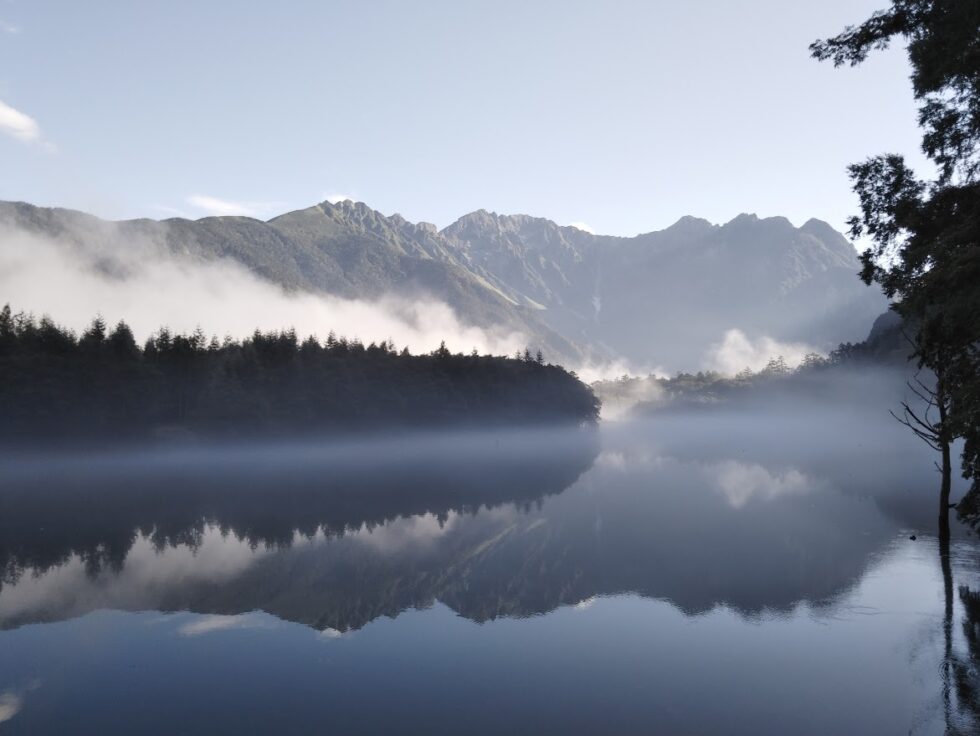 大正池　朝靄　早朝